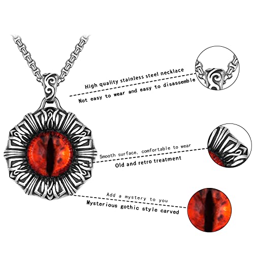 Vintage Evil Eye Protection Pendant Necklace Retro Gothic Goth Punk Rock Biker Stainless Steel Necklace For Men Boy Chain 24 Inches , Red, Fng6353230331R #TOP3