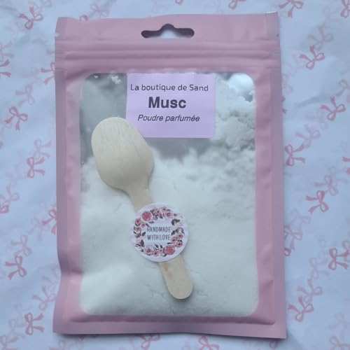 La boutique de Sand - Poudre parfumée Musc, 100% Artisanal, Désodorisant Naturel pour aspirateur, ambiance, tapis et linge, 50g. Création Francaise