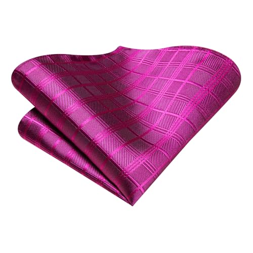 Image of Hi-Tie Mens Hot Pink Checkered Ties Set Classic Necktie Lapel Pin Pocket Square Cufflinks Sets Formal Business Wedding