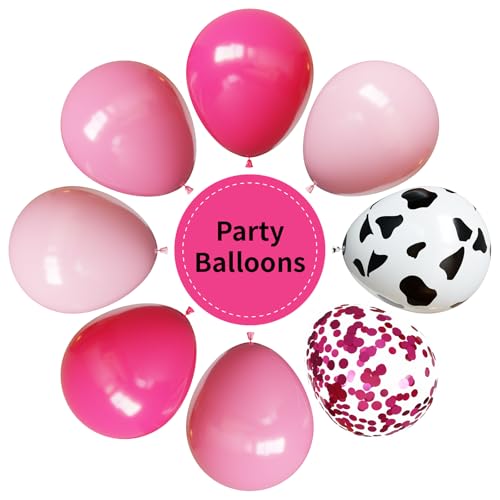 Image of YMSZ Pink and Cow Print Balloons, 67pcs 12 Inch Cowgirl Balloons, Pink and Cow Balloon for Birthday, Baby Shower, Cowgirl Rodeo Party, Farm Party Decorations