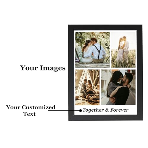 Image of Customized 4 Photo Wood Collage Frames For Wall, Personalised Rectangular Photo Frame With Photo Upload For Couple, Family, Kids In Bedroom, Living Room And Gift, 8X12 Inch, Black