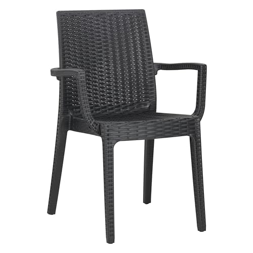 Totò Piccinni Sedia in Resina Simil Rattan effetto realistco, impilabile per bar ristorante casa giardino (2, Antracite, Dafne Con Braccioli)