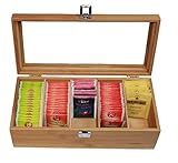 Tee Aufbewahrung in wunderschöner Holzschatulle aus Bambus. Die Teebox fasst 5 kompl. Teepackungen.