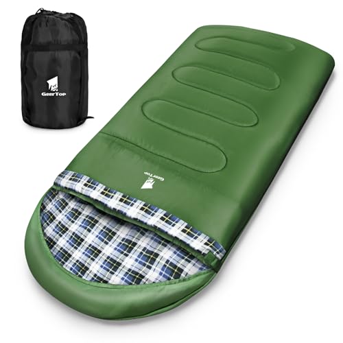 GEERTOP Saco de dormir XXL para 4 estaciones, franela para camping, talla grande, 220 x 100 cm, para adultos, exterior, senderismo, color verde