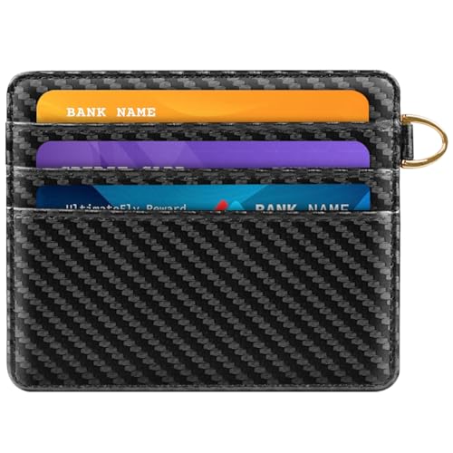 Image of Slim Minimalist Pocket Credit Card Holder Wallet Men | RFID Blocking Lightweight Thin Small Cute Card Cases, Carbon Fiber