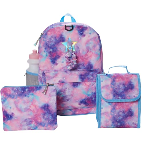 CLUB LIBBY LU Light Pink Galaxy Backpack Set for Girls, 16 inch, 6 Pieces – Includes Foldable Lunch Bag, Water Bottle, Scrunchie, & Pencil Case