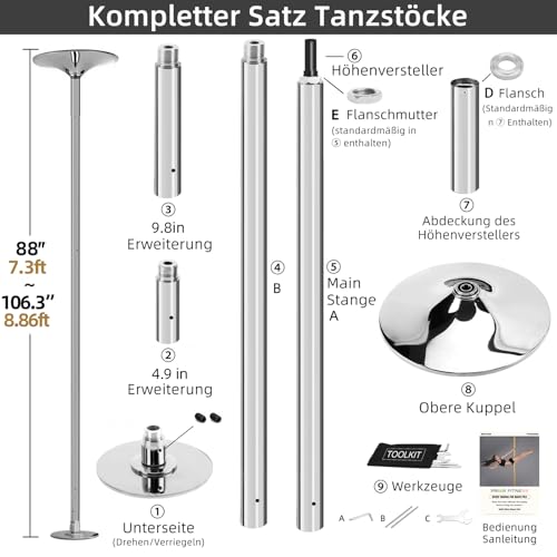 Pole de fitness 45 mm robuste en acier de haute qualité pour le studio