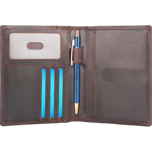 STAR VISTA Luciano Leather Pocket Journal Cover for 3.5 x 5.5 Field Notes or Moleskine Cahier Travel Passport Wallet with RFID Blocking 6 Card Slots Zipper Compartment 2 Notebooks & Pen Included