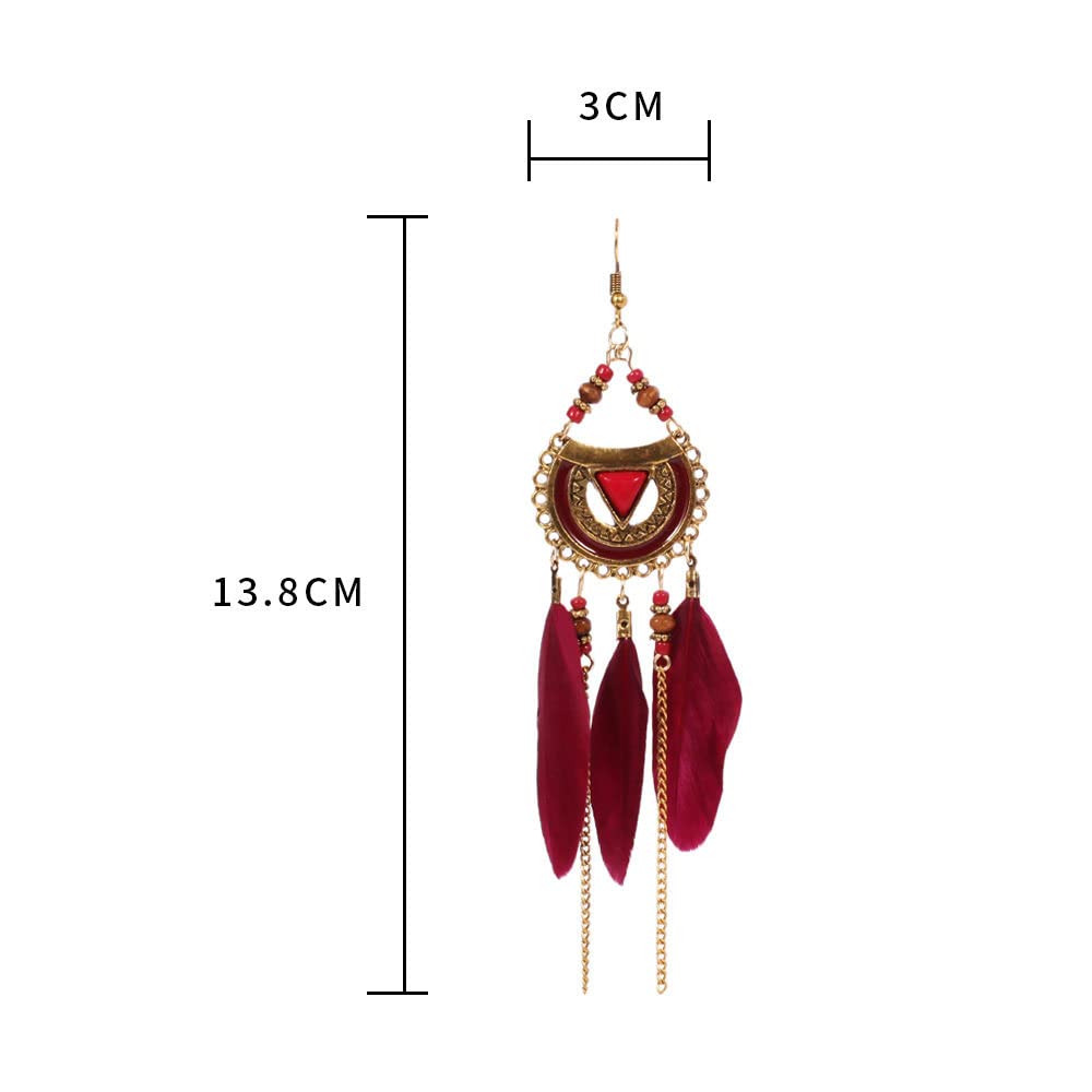 2 Piezas Pendientes de Plumas -Pense de Hojas geométricas Bohemio Pendientes geométricos de Pluma Geométrica Drop Changle Boho Curved Needle Pendientes para Mujeres Joyas de Moda ui