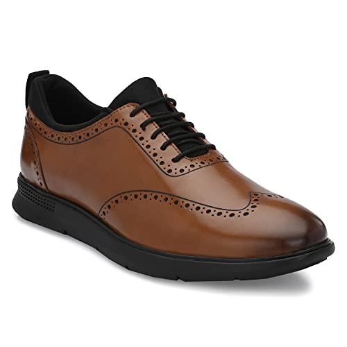 Image of Legwork Crossover Brogues for Men | Genuine Leather & Mesh Upper, Cushioned EVA Sole | Lightweight Semi-Formal Lace-Up Oxfords for Office, Travel & Casual Comfort