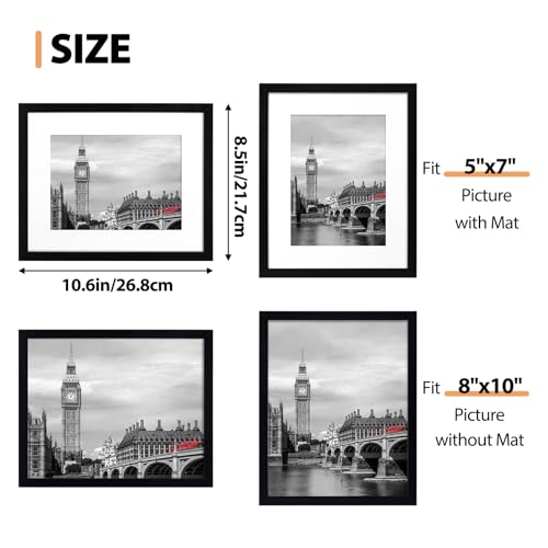 Image of Fixwal 8x10 Picture Frame Set of 6 Graduation and Father's Day Gifts with Shatter Resistant Plastic Cover, Thin Border and Light Weight Photo Frames for Wall or Tabletop Display, Black