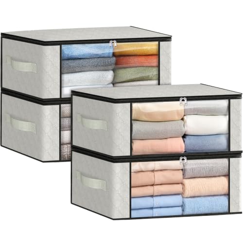 Image of Fab totes 35L Closet Organizers and Storage, Foldable Under Bed Storage Containers, Storage bags for Organizing Bedroom, Closet, Clothing,Organization with Handle (4 Pack,Ivory)