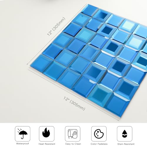 Espejo azul de vidrio biselado autoadhesivo para decoración de paredes interiores 3
