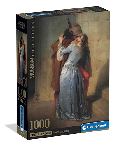 Clementoni - Puzzle 1000 Pezzi Arte per Adulti e Ragazzi, Museum Collection, Tema Bacio di Hayez, con Poster Incluso, Compact Box, Idea Regalo Uomo e Donna, Made in Italy, 50x70 cm, 37064