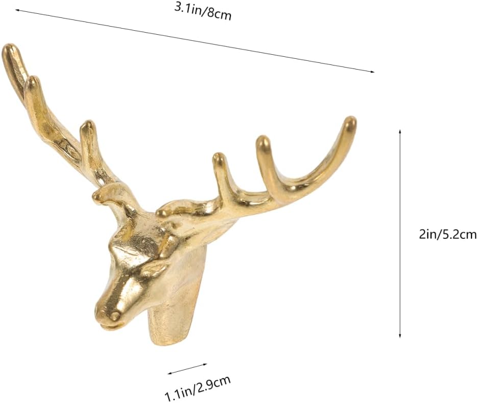 jojofuny Brass Deer Head Cabinet Handle Vintage Metal Drawer Pull Knob for Wardrobe Dresser Furniture Hardware Home Decoration, Artistic Luxury Design, Durable Brass Material for Living Room & Bedroo