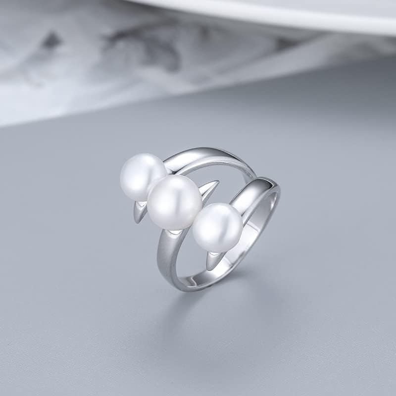 NONNYL Freshwater Cultured White Pearl Ring for Women, Christmas Gifts for Wife Mom, Anniversary Birthday Fine Jewelry Gifts for Her