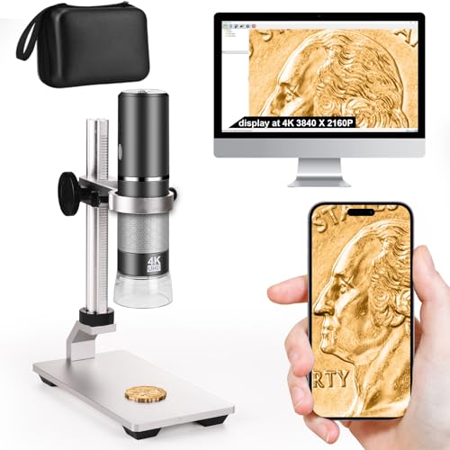 Ninyoon 4K Microscope with Professional Stand + Case for iPhone Android PC