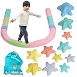 【現役保育士 推奨】でこぼこバランスブロック10set＋ストーン11pcsセット 平均台 自宅トレーニング 子供用 ３歳以上 筋力 柔軟 体幹 運動トレーニング 安全 スポーツ 知育玩具 室内遊具 屋内 幼稚園 バランス遊具 歩行 運動不足解消 誕生日 ギフト (10セットパステル) (パステル星形)