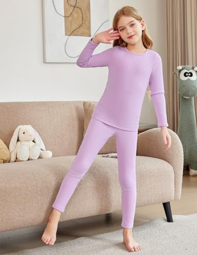 Arshiner Girls Thermal Underwear Set Long Johns Fleece Lined Kids Base Layer Top Bottom Warm Winter Lilac 7-8 Years thumb #1