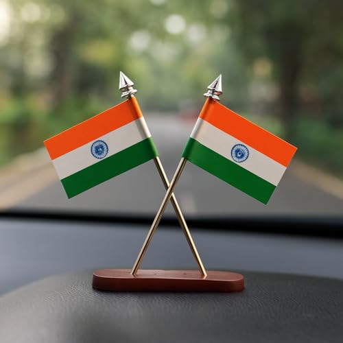 Indian (National) Double Sided Cross Design Indian Flag for Cars Dashboard, Home, Office Table, and Desk Decor, (Small, 9 x 10 cm)