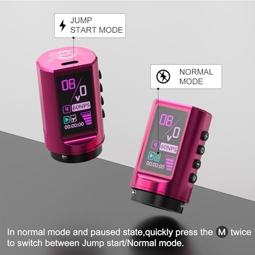 WORMHOLE PRO 80PCS Tattoo Gun Kit with 7 Adjustable Strokes, 1,800 mAh Capacity Replacement Power Supply, Digital LED Display, 20Pcs Tattoo Needles for Artists VIRGO - Pink