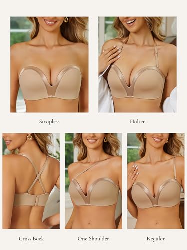 Image of Push Up Strapless Bras for Women Wirefree Non Slip Smoothing Bra Satin Patchwork 34B