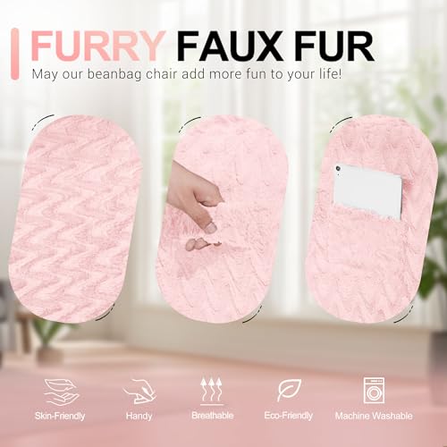 Image of 5FT Bean Bag Chair,Giant Bean Bag Chairs for Adults,Big Bean Bags with Memory Foam Filled, Large Beanbag Chairs with Chevron Plush Cover-Soft Pink