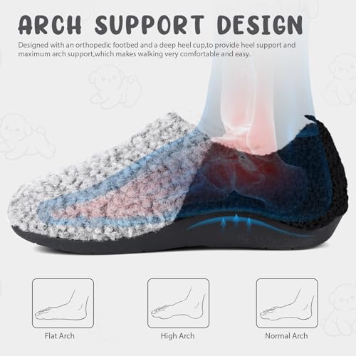 ERGOfoot Orthopedic Slippers with Arch Support for Women and Men – Fuzzy House Shoes for Plantar Fasciitis Relief, Closed Back, Soft Plush Sherpa Fleece Lining Moccasin2
