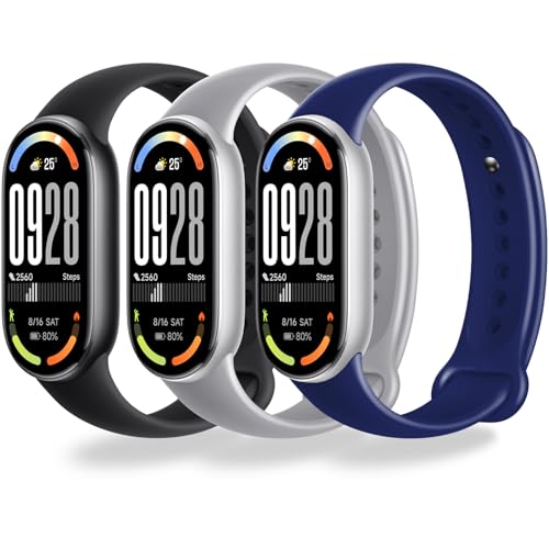 MONUARY 3 Piezas Correas Compatibles con Xiaomi Smart Band 10/9/8, Pulseras de Deportivas de Colores, con Herrajes Metálicos, Suaves y Transpirables, Liberación Rápida