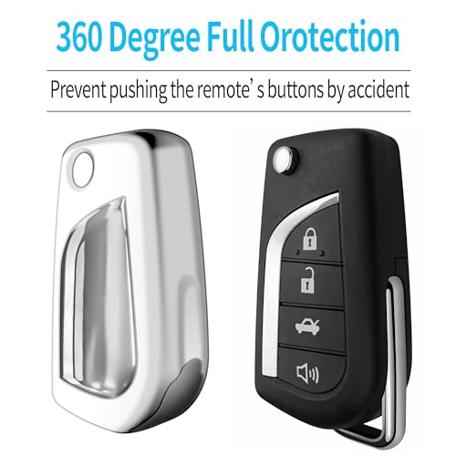 Image of Tukellen for Toyota Key Fob Cover,Special Soft TPU Key Case Cover Protector Compatible with 2018-2024 Camry SE /LE,2020-2025 RAV4 LE,Corolla SE /LE Smart Key-(Silver)