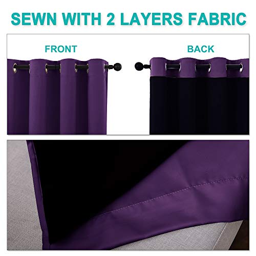 Image of NICETOWN 100% Blackout Curtains with Black Liner Backing, Thermal Insulated Curtains for Living Room, Noise Reducing Drapes, Royal Purple, 37 inch Wide x 80 inch Long Per Panel, Set of 2 Panels