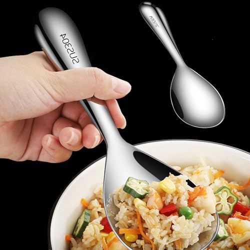 MZSX Pala de arroz, Cucharas para arroz para cocina, 304 acero inoxidable de grado alimenticio, Durable y fácil de limpiar(Plateado)