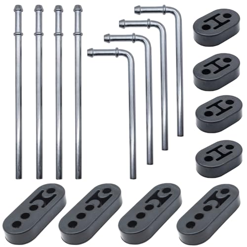 Ganluuree 16PCS Rubber Exhaust Hanger Rod Set Heavy Duty 3/8(10MM) Rod 907.6 Long + Straight 10 Long Muffler Hanger Mild Steel Zinc Coated 2 Hole 4 Hole Insulator Mount Car Automotive Replacement