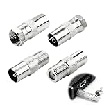 Jetstream 4 Stück F auf TV Adapter Set, F auf PAL Koaxialadapter, TV Antennenadapter, kompatibel mit Antennenkabel, Satellitenkabel, Router und Fernseher Antennenstecker