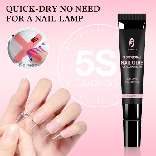 Ladymisty P1 New Upgraded 5S Quick Drying 10G Nail Glue For Press Ons & 10Ml Nail Glue Remover No Need For Uv Nail Lamp Gel Nail Glue Long Lasting Press thumb #1