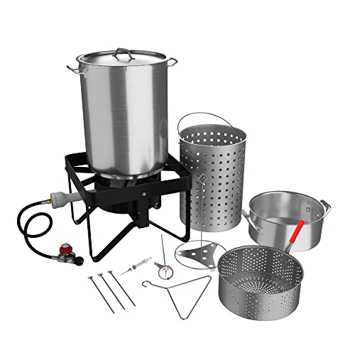 Krollen Industrial 30 Qt. Deluxe Aluminum Turkey Fryer Kit/Steamer Kit - 55,000 BTU