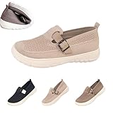 Zapatos ortopédicos para mujer, tenis ortopédicos tejidos transpirables para caminar, suela ancha y suave, de malla, cómodos, sin cordones, beige, 39 EU