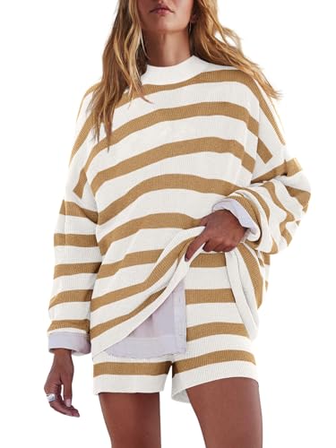 LAMISSCHE Womens Oversized Lounge Sets 2 Piece Outfits Striped Matching