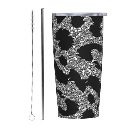きらきら輝く スパンコール ヒョウ柄 スポーツ水筒真空断熱蓋付 軽量保冷保温ステンレスボトル 590ml