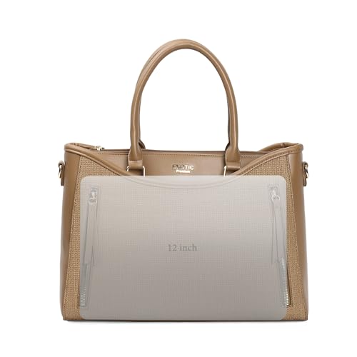 Image of EXOTIC Alvara Tote Bag for Women | Multi-Compartment Handbag with Laptop Space, Front Zip Pockets & Luggage Sleeve | Premium PU Leatherette Work & Travel Tote