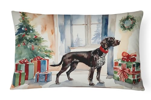Caroline's Treasures DAC2663PW1216 German Shorthaired Pointer Cozy Christmas Throw Pillow Machine Washable, Indoor Outdoor Decorative Pillow for Couch, Bed or Patio, 12HX16W