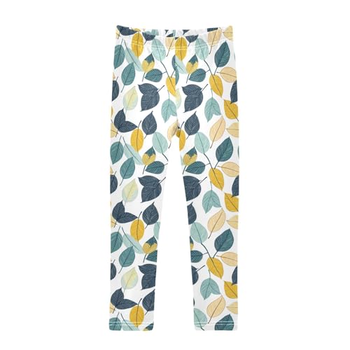 ZZKKO Girls Leggings Green Yellow Leaves Toddler Girls Clothes Leggings for Girl Toddler Girl Trousers