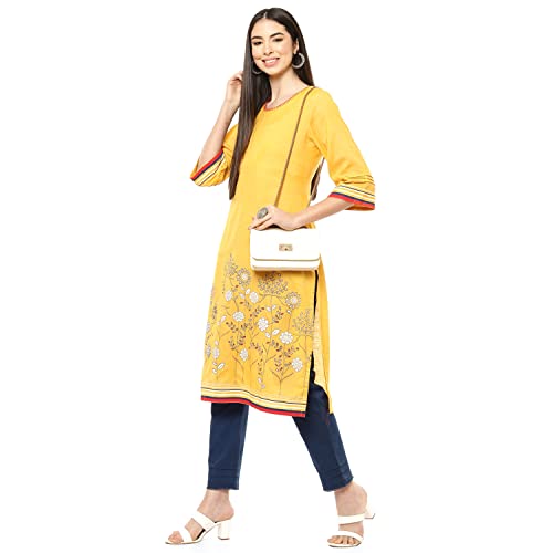 Image of Mustard Art Silk Straight Kurta