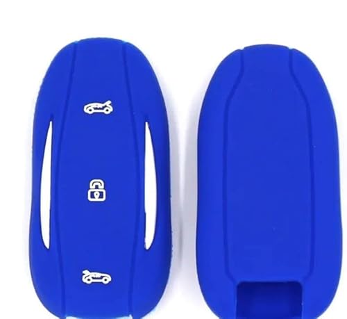 StyleC Car Remote Key Case Full Cover Fob Holder Shell compatible with Tesla Model 3 S X Y soft silicone protector (Dark Blue)