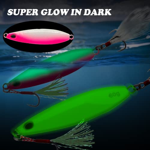 Fregito Fishing Jigs Vertical Saltwater Jigs Vertical Jigging Spoon Fishing Tuna Lures Boat Fishing Artificial Lures For Tuna, Grouper, Dogtooth, Snapper, Bass, Salmon/60G, 80G,120G (5Pcs-60G Short) #TOP3