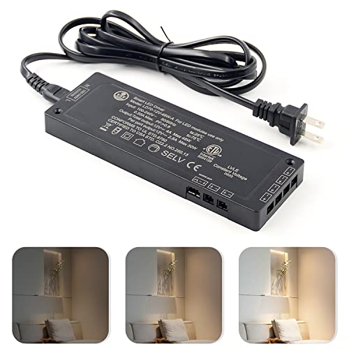 Image of VST 48W LED Power Supply 100V-240V AC to 12V DC, Low Voltage Transformmer with 12V JST Ports, Dimmable LED Driver for LED Strip Lights and Under Cabinet Lights, ETL Listed, White