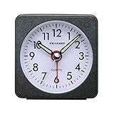 Peakeep Ultra Small, Battery Travel Alarm Clock with Snooze and Light, Silent with No Ticking Analog Quartz (Black)