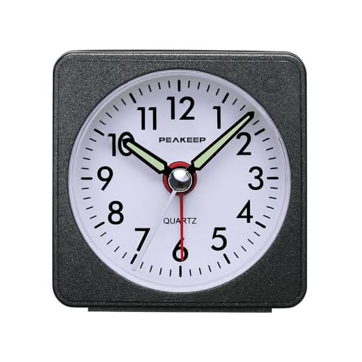 Peakeep Ultra Small, Battery Travel Alarm Clock with Snooze and Light, Silent with No Ticking Analog Quartz (Black)