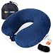 SAIREIDER Travel Pillow 100% Memory Foam Soft Supportive Airplanes Neck Pillows Navy Blue with Sleep Mask and Earplugs