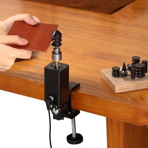 Flyrivergo Leather Edge Burnishing Machine, Electric Leather Edge Burnisher Polisher Tools, with 10pcs Leather Burnisher Bits, Adjustable Speed Polishing Grinding Machine, Comes with Storage Shelf